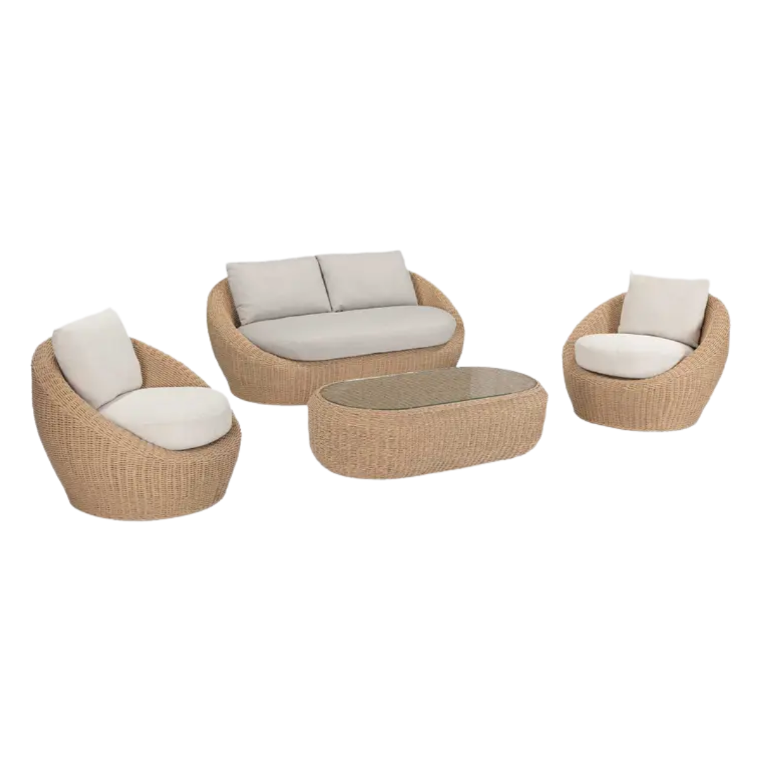Bali Natural Wicker Garden Sofa Set, Seats 4, Natural and Slate - Barker & Stonehouse