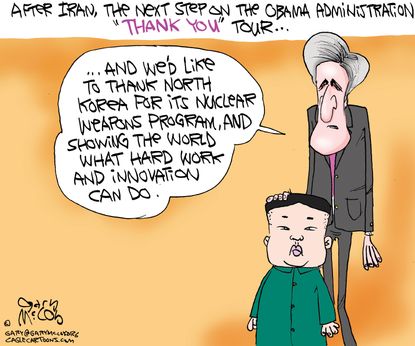 Obama cartoon World Iran Deal North Korea Nukes Kerry