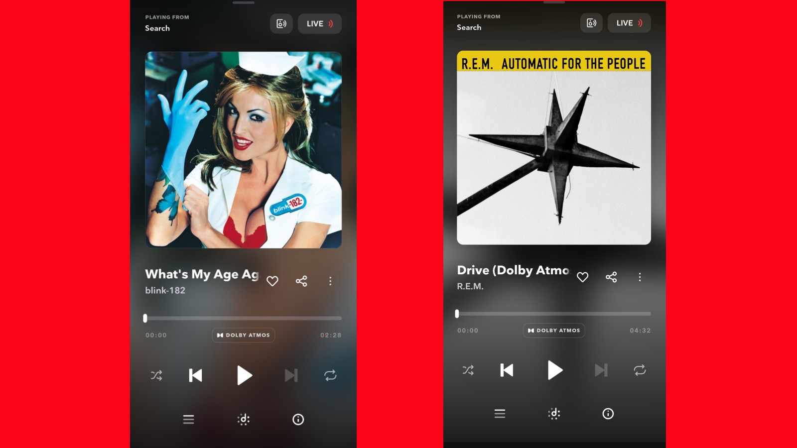 Tidal screenshots showing Dolby Atmos tracks