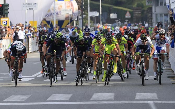 Simone Ponzi (Yellow Fluo) about to follow up his win in Dwars door Drenthe with another in GP Nobili