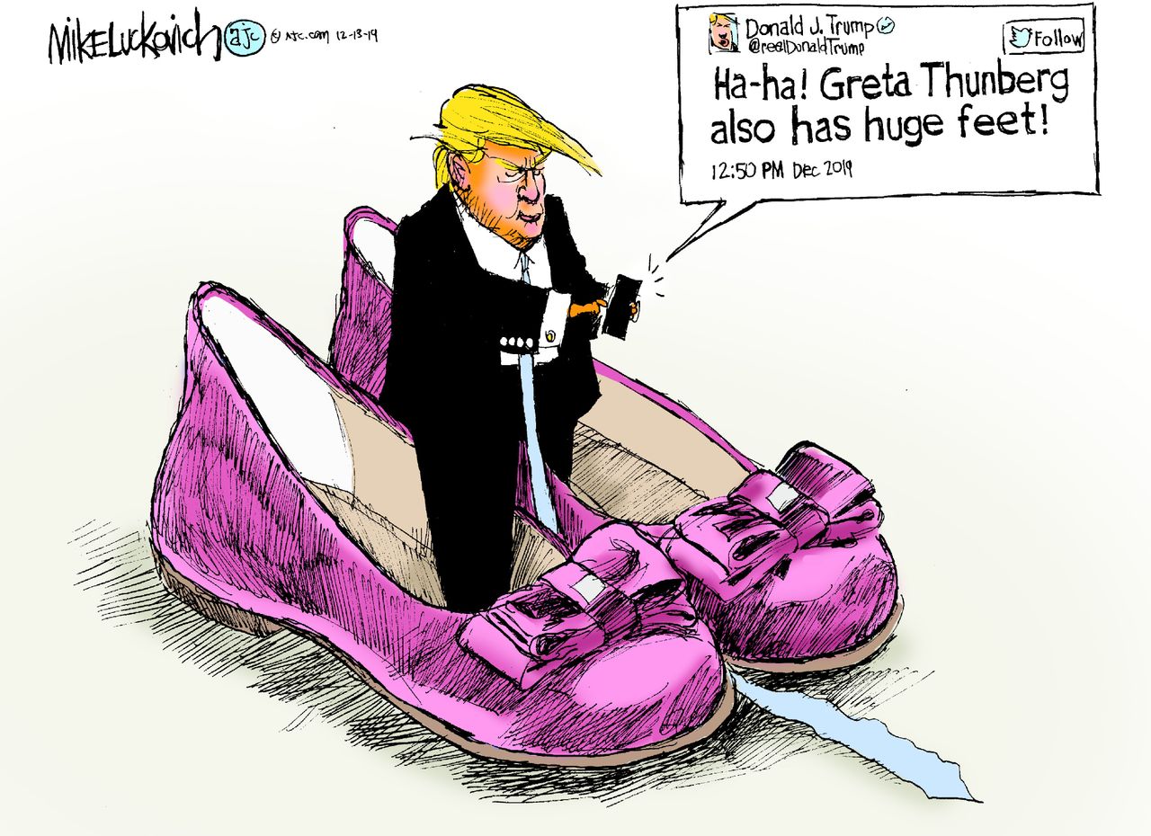 Political Cartoon U.S. Trump Greta Thunberg Tweet