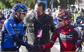 Alberto Contador and Cadel Evans at the start in Palma