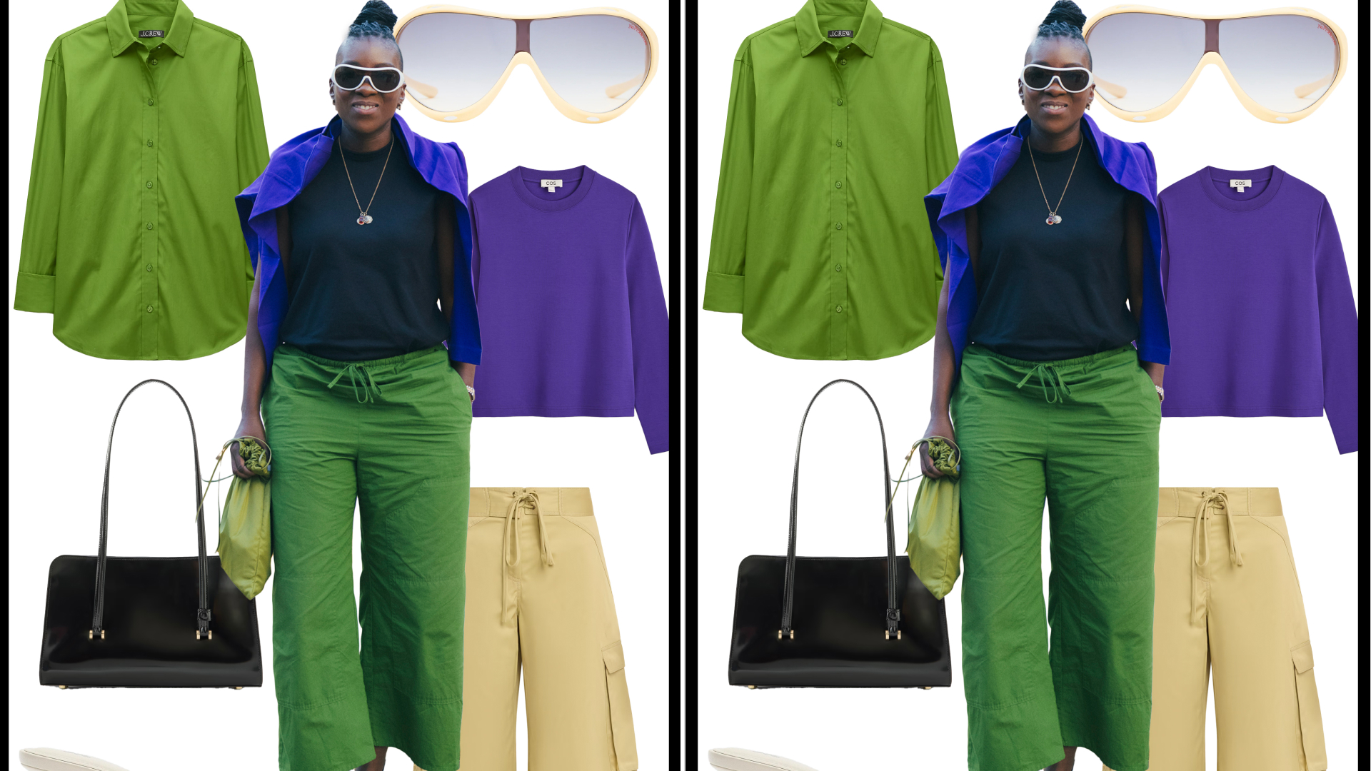collage of Nikki Ogunnaike's outfits at New York Fashion Week for Self Checkout