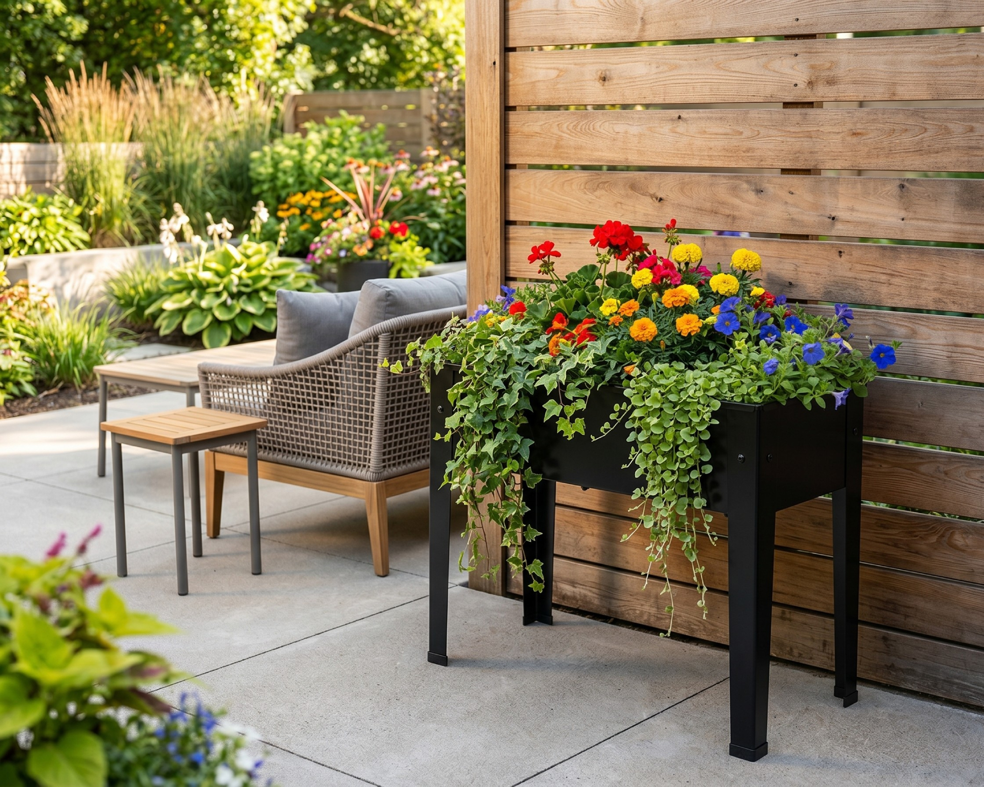 Aldi Belavi planter in a modern garden