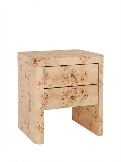 Burl 2 Drawer Bedside Table, Natural Beige