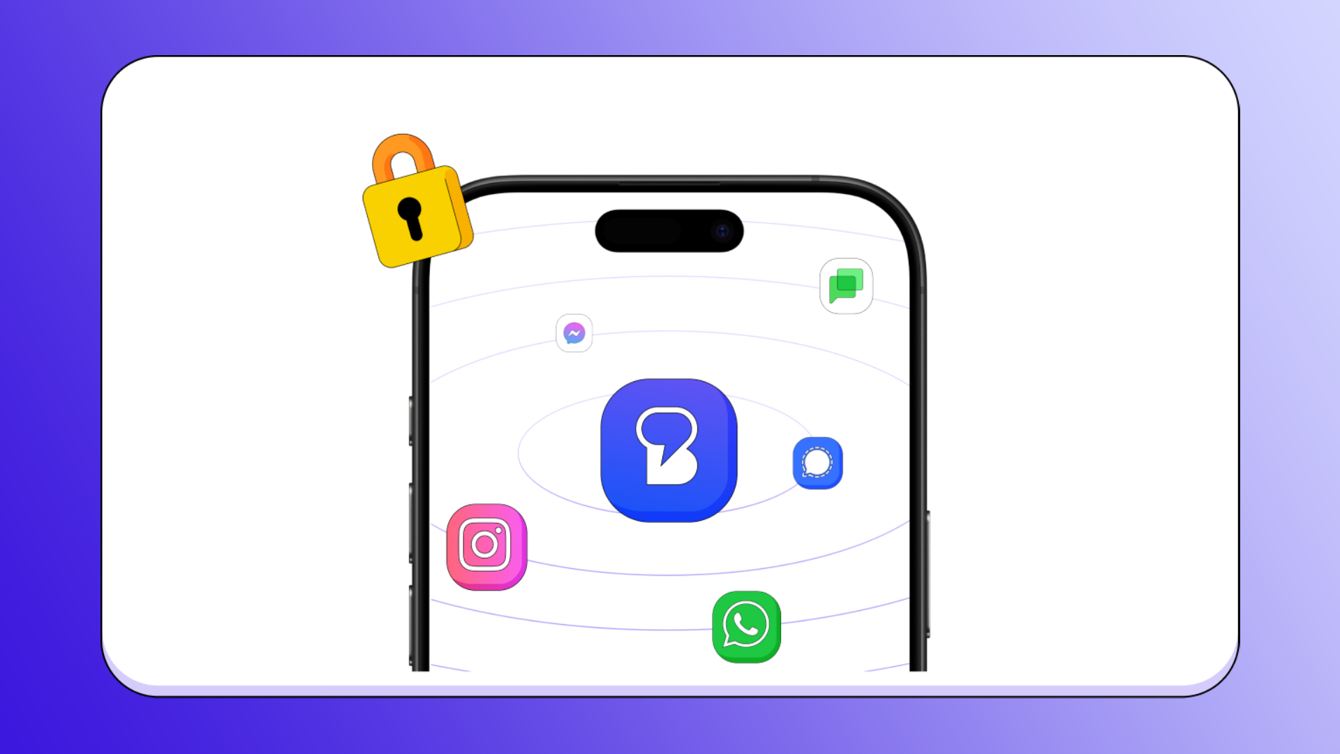 A graphic showing Beeper on a smartphone with Instagram, WhatsApp, and Signal logos