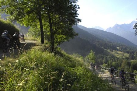 Racers ride from Ponte di Legno to Male in Italy during the TransAlp