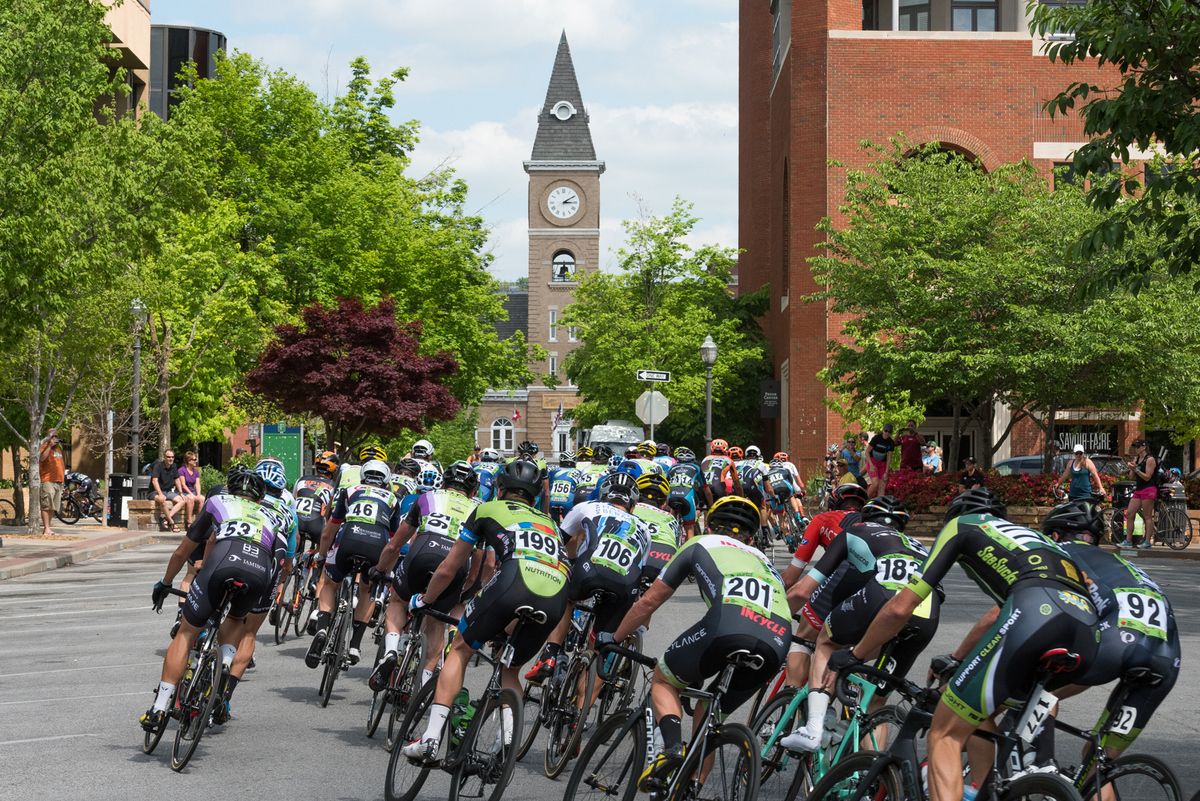 The peloton in downtown historic Fayetteville