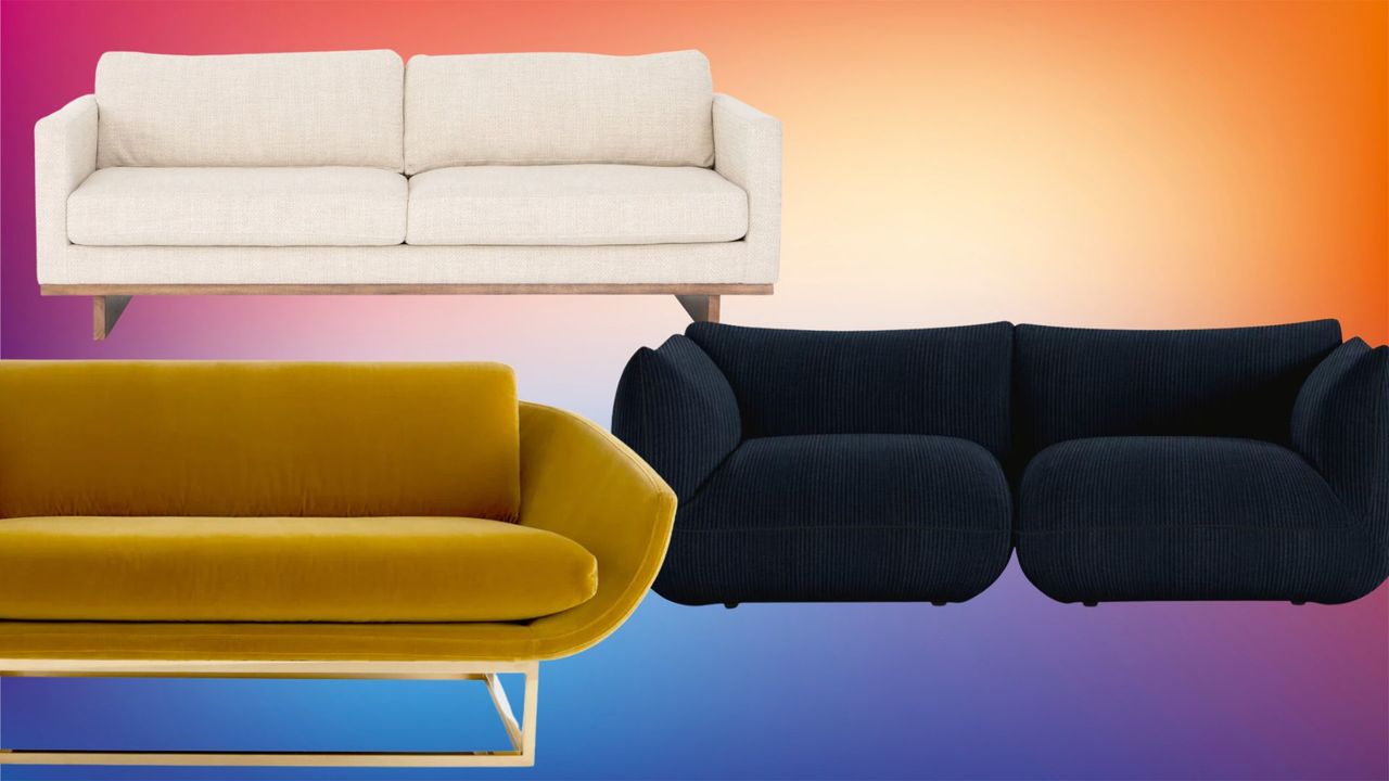 three modern two seater sofas