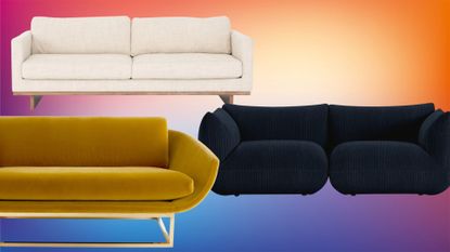 three modern two seater sofas