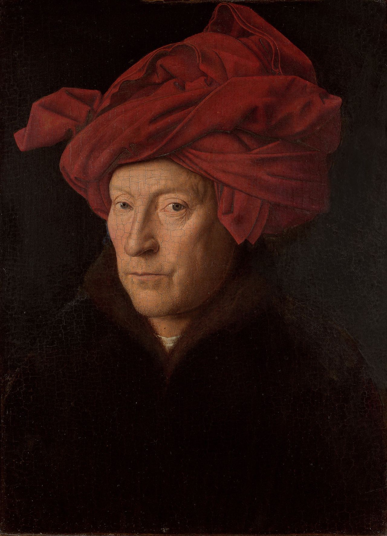 Portrait of a Man (Self-Portrait?), 1433, oil on oak panel, 10¼in by 7½in, by Jan van Eyck (about 1390–1441), National Gallery, London.