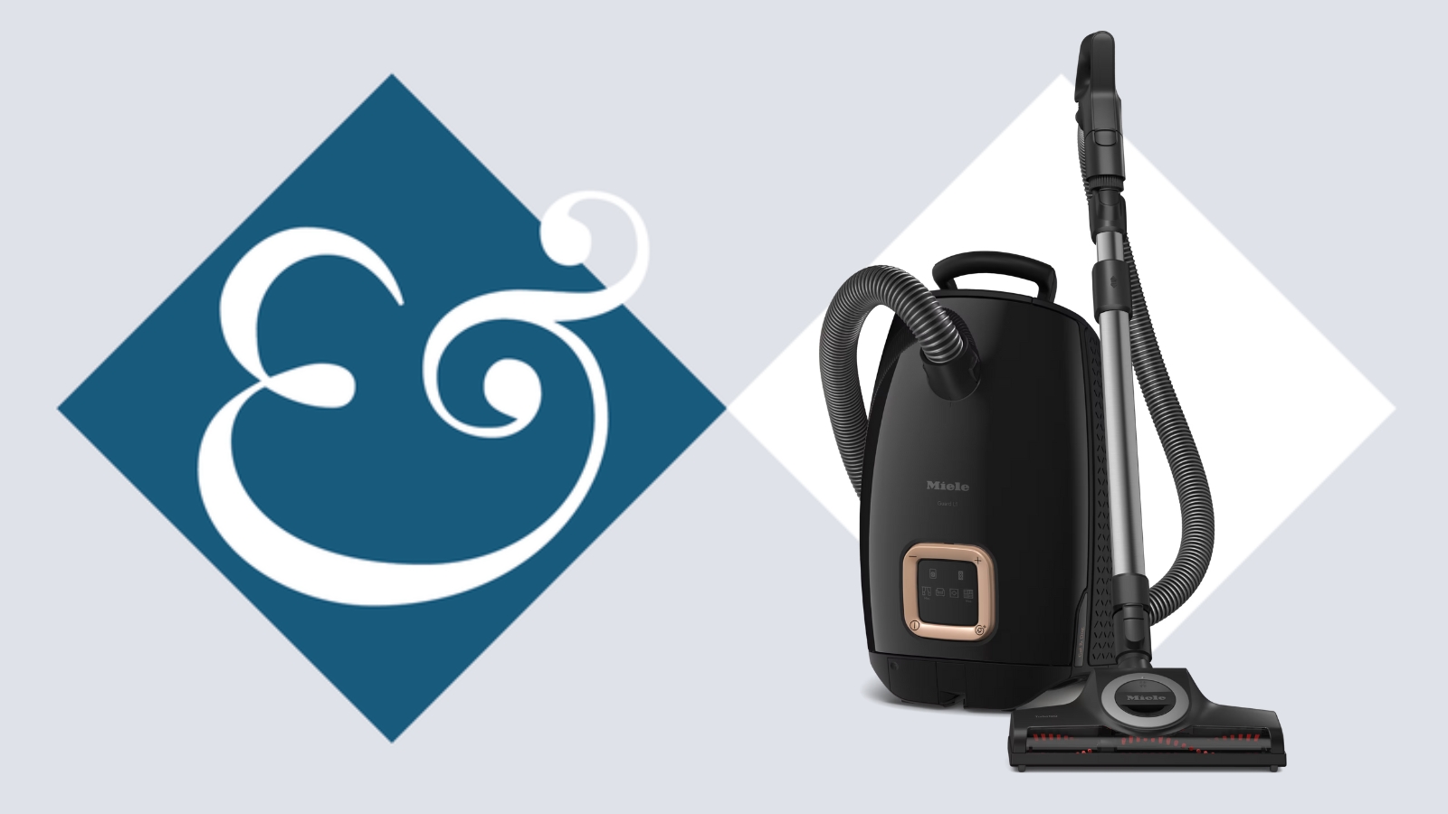 Miele Guard L1 Cat and Dog canister vacuum on tile background next to Homes &amp; Gardens &#039;&amp;&#039; logo.