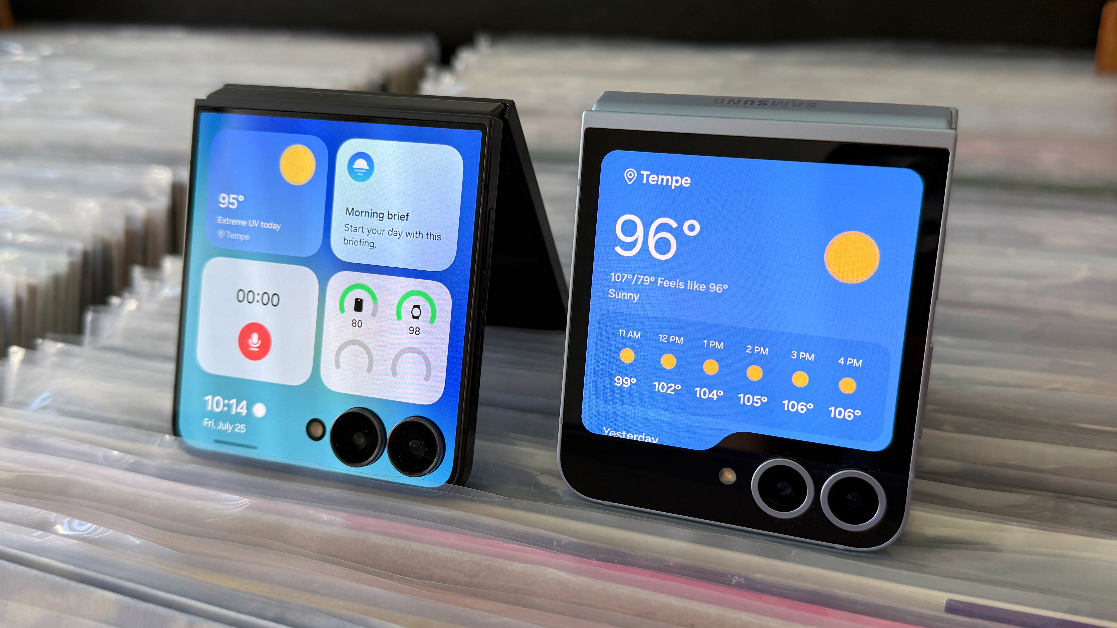 The weather widget on the Samsung Galaxy Z Flip 7 and Galaxy Z Flip 6.