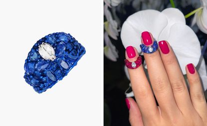 fingertip rings in pink and blue