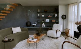 living room with dark tadelakt walls