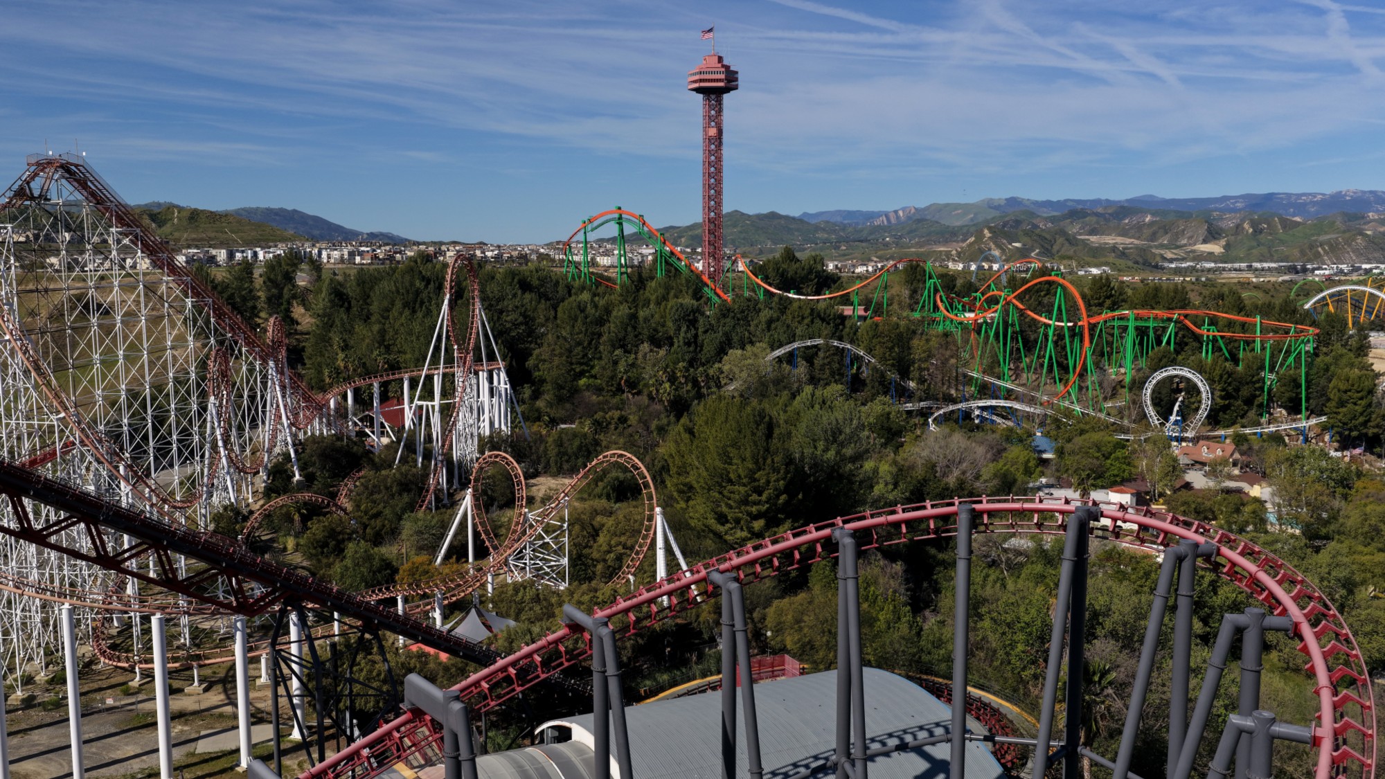 A general view of Six Flags Magic Mountain in Southern California.