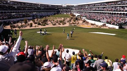 Rickie Fowler on the 16th at TPC Scottsdale