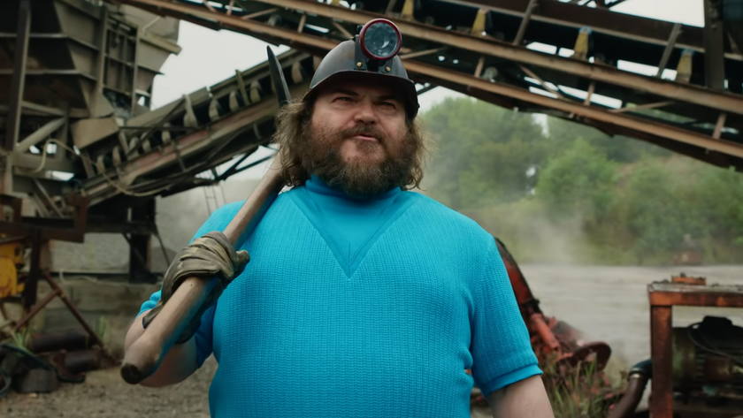 Jack Black with mining gear.