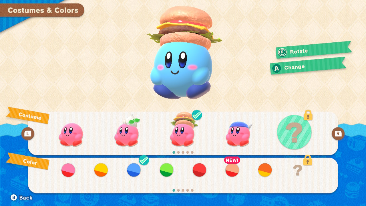 Kirby's Dream Buffet-Anpassungsmenü.
