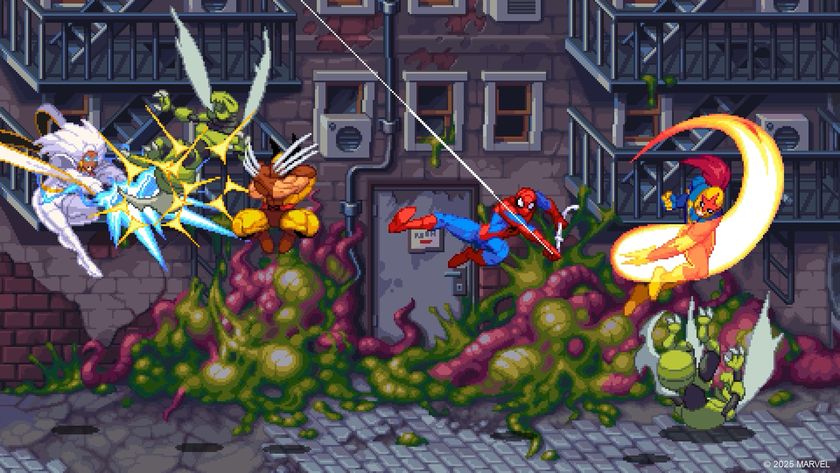Storm, Wolverine, Nova, and Spoider-Man fight bug enemies on the streets in Marvel Cosmic Invasion