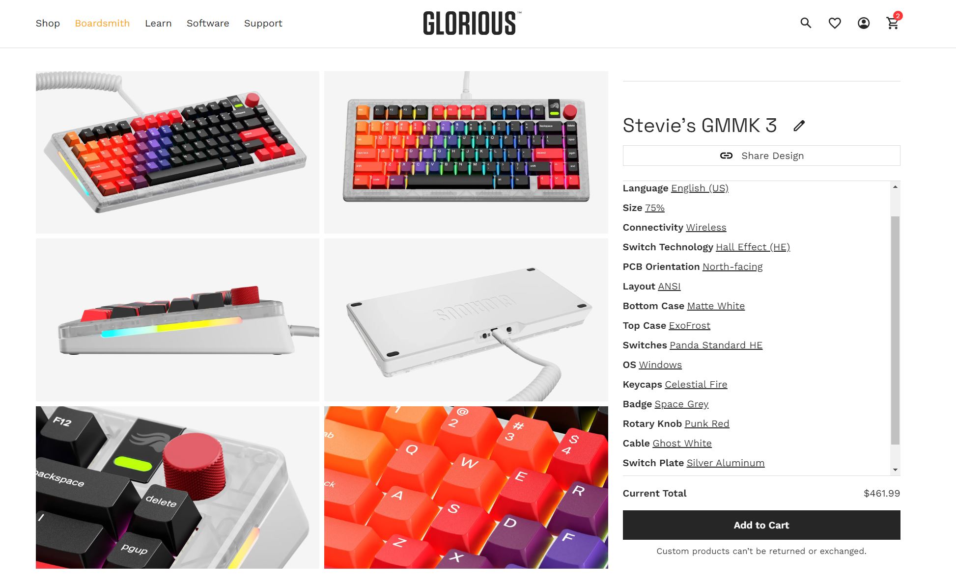 Screenshot from the Boardsmith keyboard designer for the Glorious GMMK 3 custom gaming keyboard