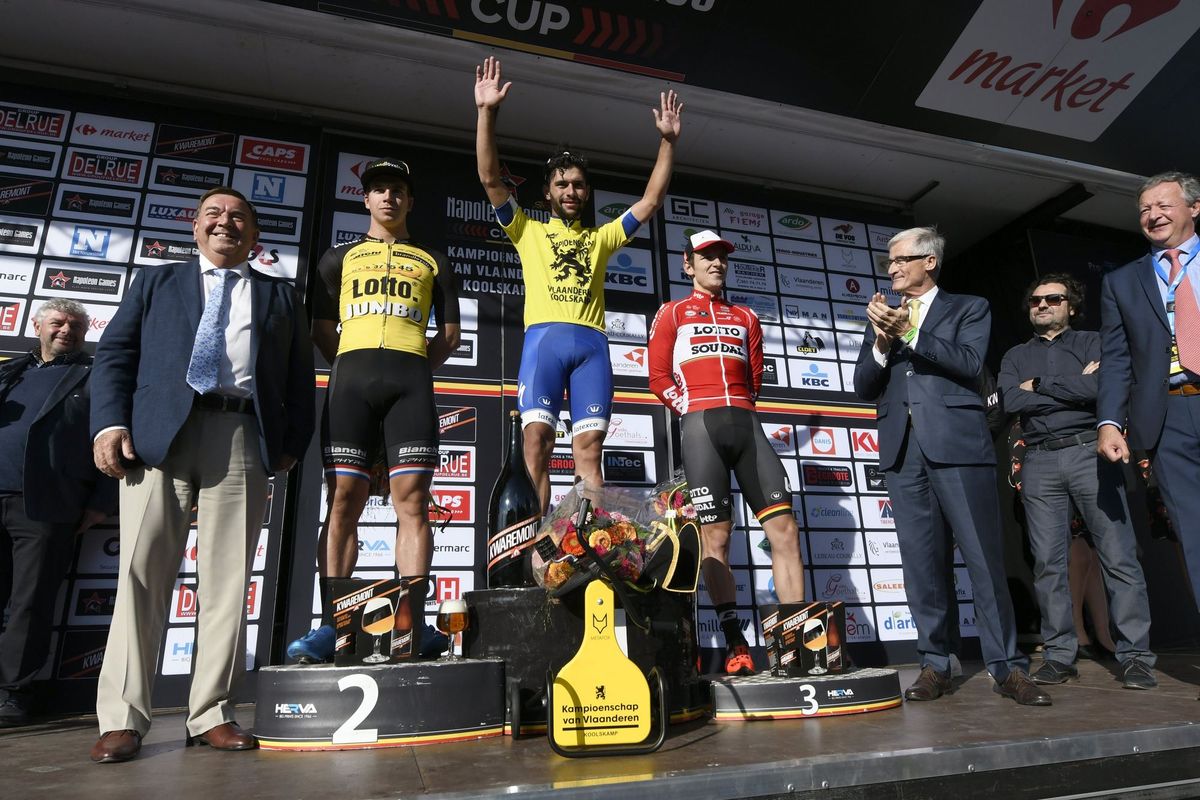 Fernando Gaviria (QuickStep Floors) on top step of the podium