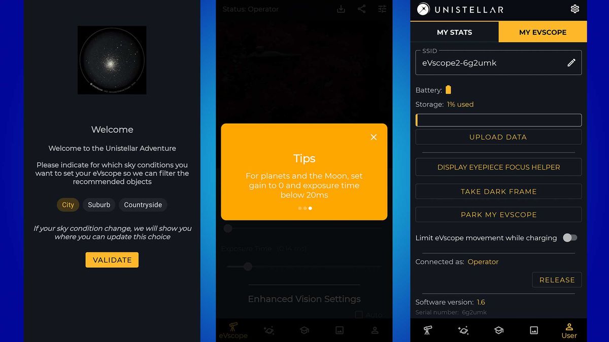 Screenshot of the Unistellar app
