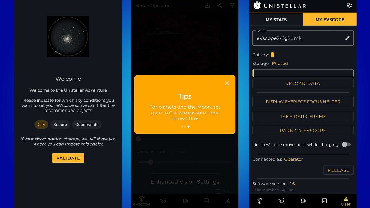 Screenshot of the Unistellar app