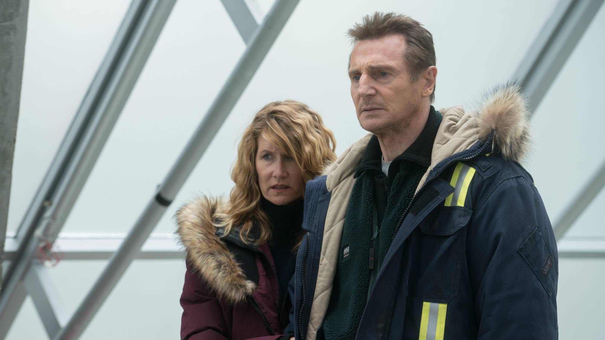 (L-R) Laura Dern as Grace and Liam Neeson as Nels Coxman in "Cold Pursuit"