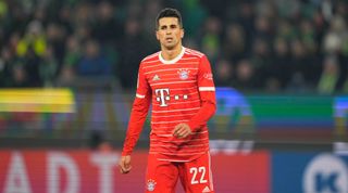 Joao Cancelo of Bayern Munich reacts during the Bundesliga match between Wolfsburg and Bayern Munich at the Volkswagen Arena in Wolfsburg, Germany on 5 February, 2023.