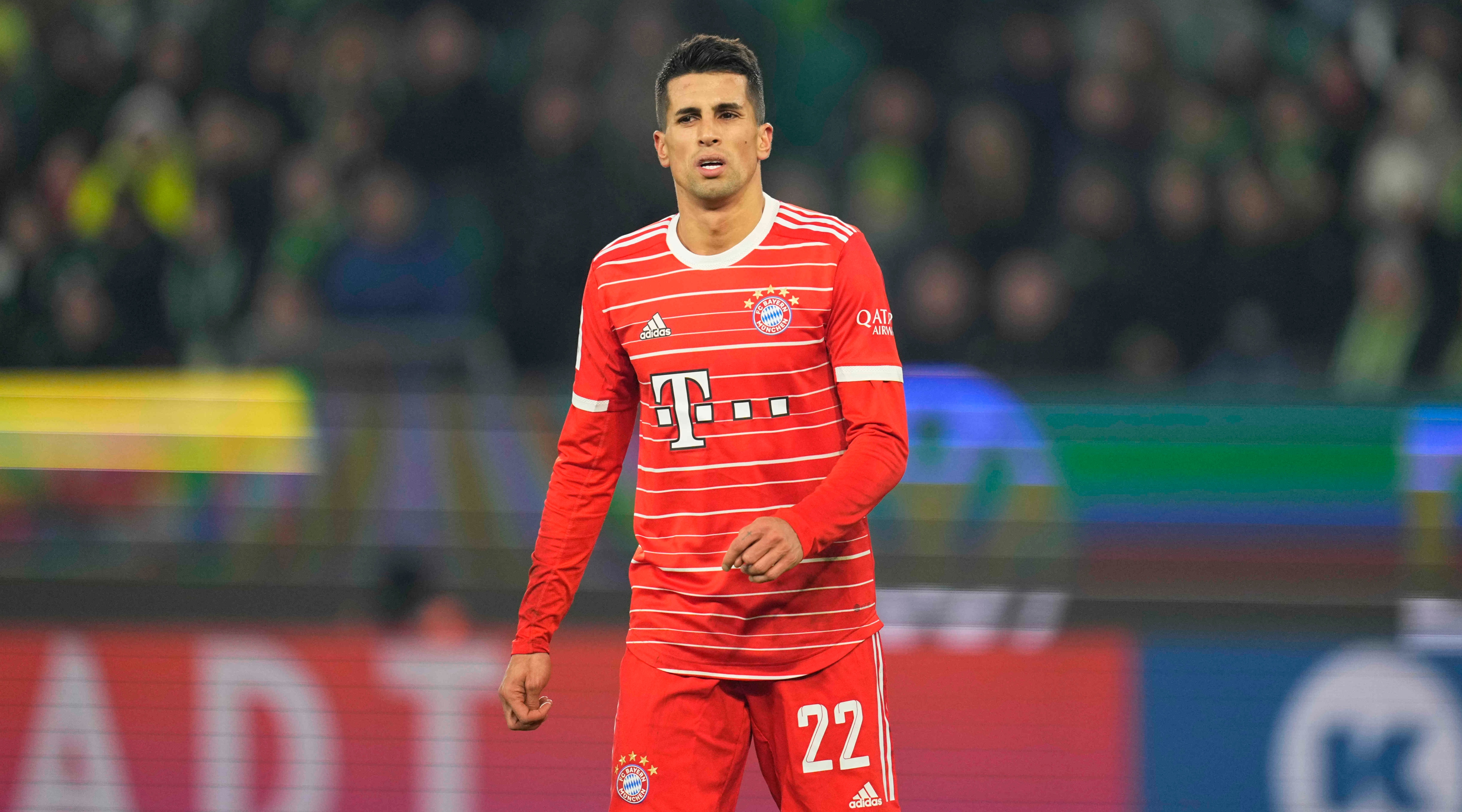 Joao Cancelo of Bayern Munich reacts during the Bundesliga match between Wolfsburg and Bayern Munich at the Volkswagen Arena in Wolfsburg, Germany on 5 February, 2023.