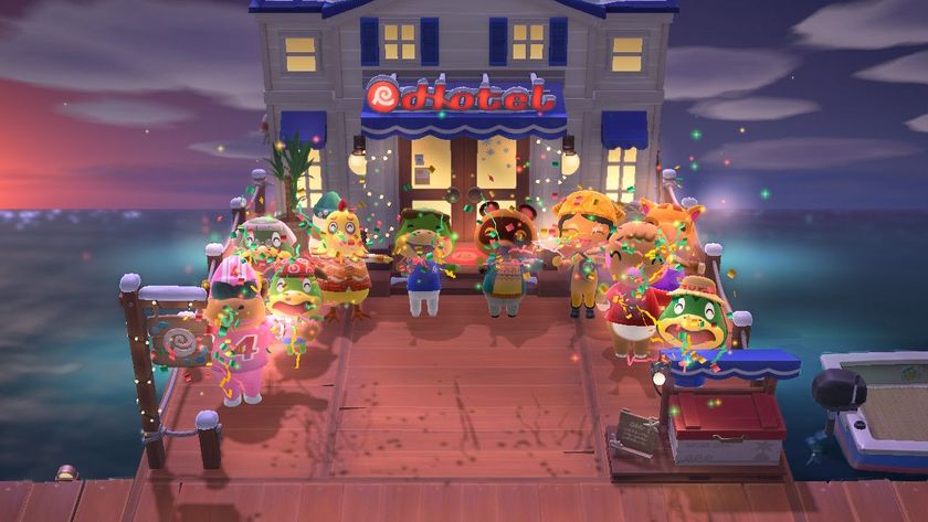 Celebrating the opening of the resort hotel in Animal Crossing: New Horizons