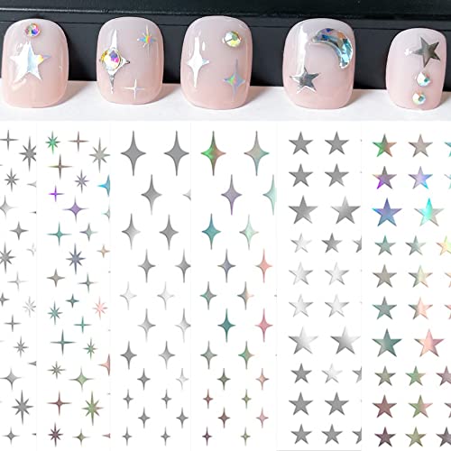 Star Nail Aurora Silver Star Nail Art Decal Stickers for Women, Girls 
Kids - Self-Adhesive, Pack of 6