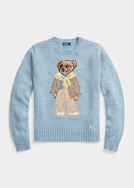 light blue Ralph Lauren sweater with polo bear