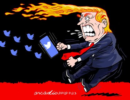 Political cartoon U.S. Trump twitter Iran fire and fury