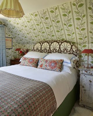 Attic bedroom with wallpaper