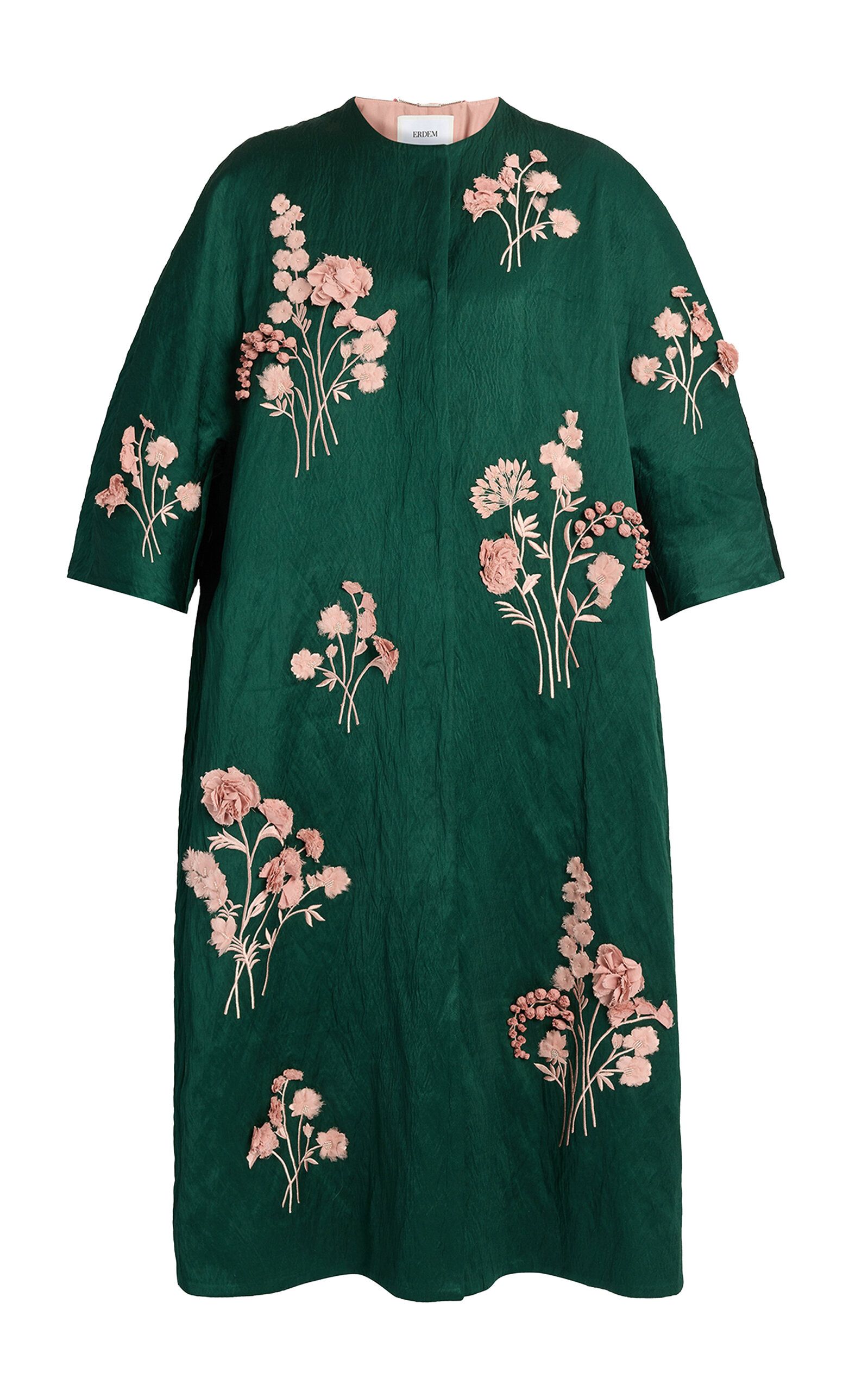 Embroidered Textured Satin Coat