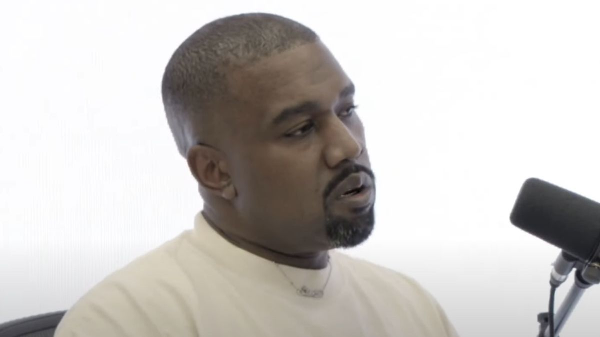 Kanye West talking on mic during The Download interview with Justin Laboy