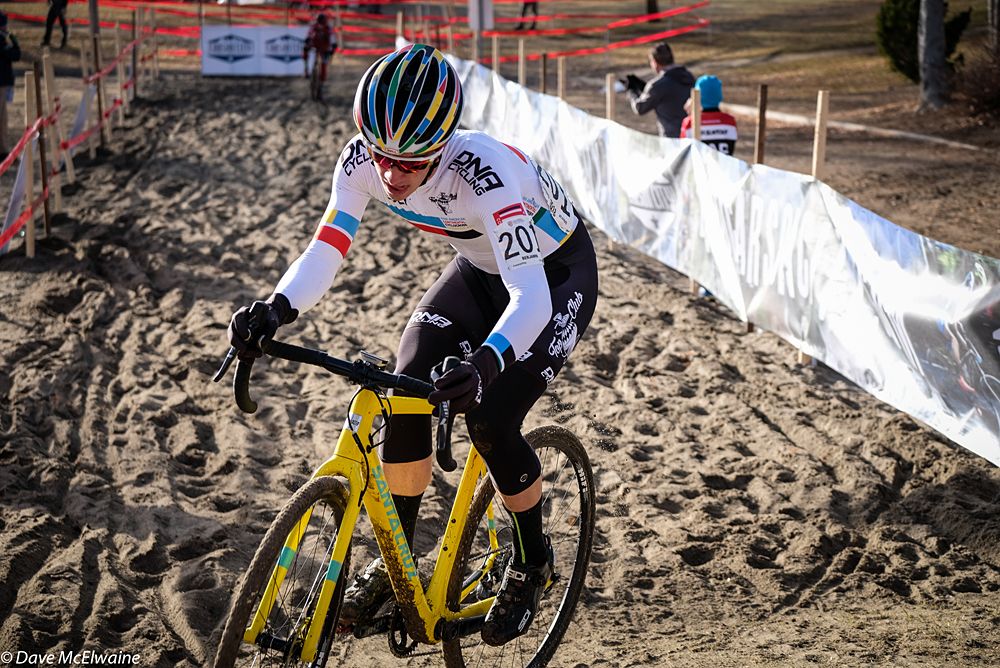 Ben Gomez Villafane fishtailed a bit but made it through the sand pit on this lap