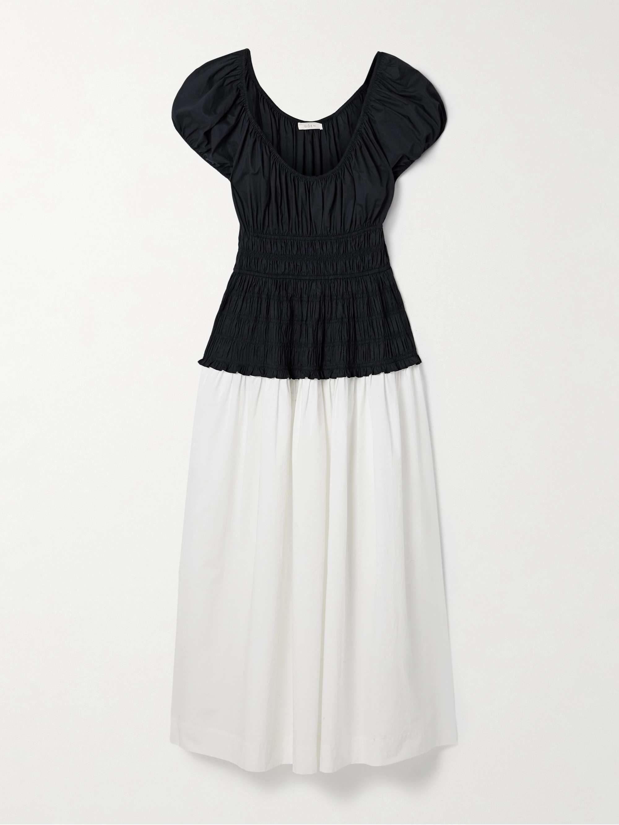 Enya Two-Tone Ruched Organic Cotton-Poplin Midi Dress
