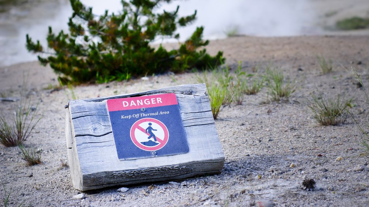 Warning sign in thermal area at Yellowstone National Park