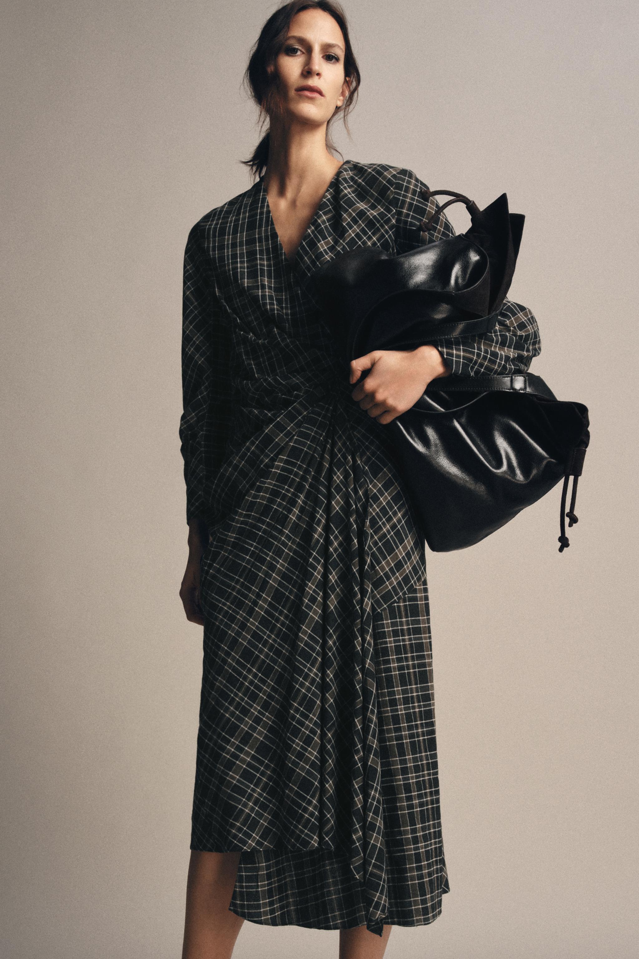Draped Plaid Dress