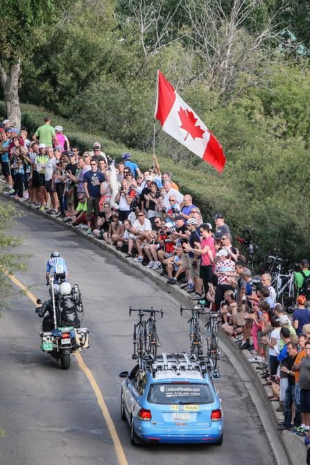 Ben Day (UnitedHealthcare) gets big cheers from the fans as he crests the climb.