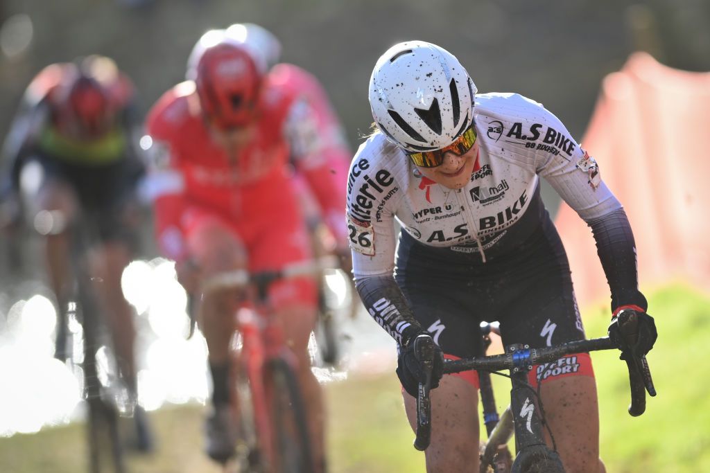 French Helene Clauzel pictured in action during the womens elite race at the Cyclocross World Cup cyclocross event in Flamanville France Sunday 16 January 2022 the 14th stage out of 15 in the World Cup of the 20212022 season BELGA PHOTO DAVID STOCKMAN Photo by DAVID STOCKMANBELGA MAGAFP via Getty Images