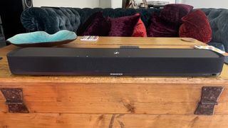 Sennheiser Ambeo Soundbar Mini on coffee table in reviewer's home