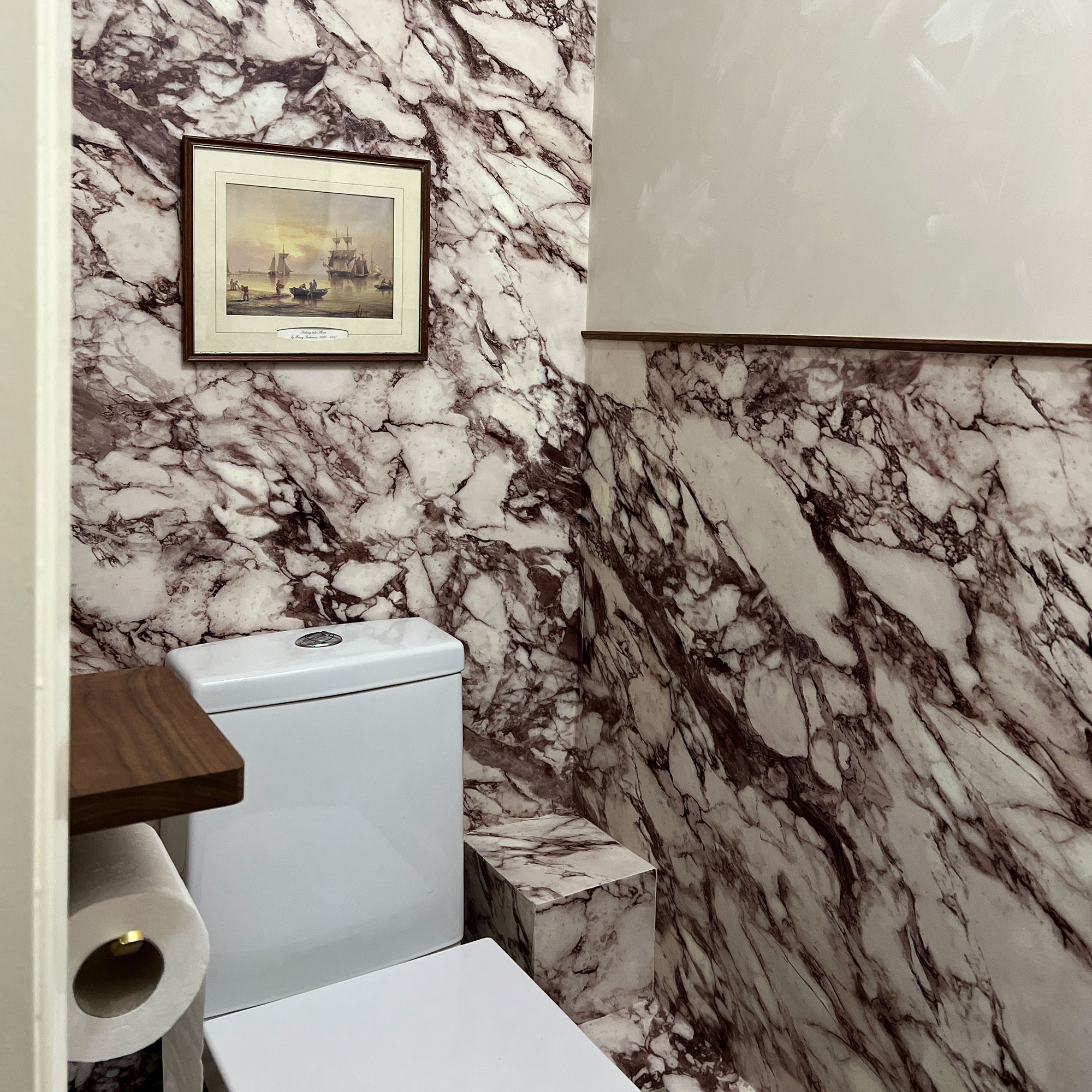 Small bathroom with marble walls