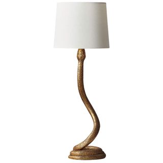 Snake Bronze Table Lamp with off-white linen shade