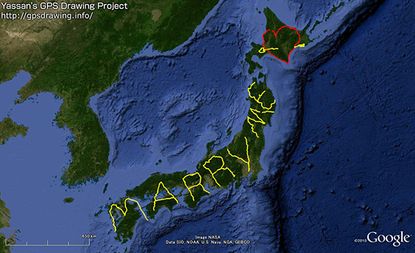 A Japanese man trekked more than 4,000 miles to spell out 'Marry Me' via GPS drawing