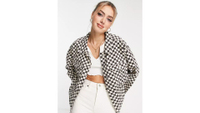 Monki oversized denim jacket in brown checkerboard denim&nbsp;
RRP: