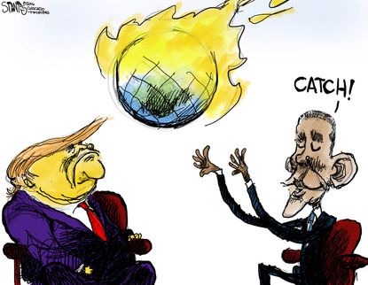 Obama cartoon U.S. Donald Trump President Obama catch